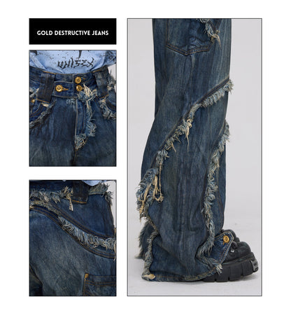 Personsoul Tie-Dye Raw-Edge Baggy Jeans [ID:0377PA]