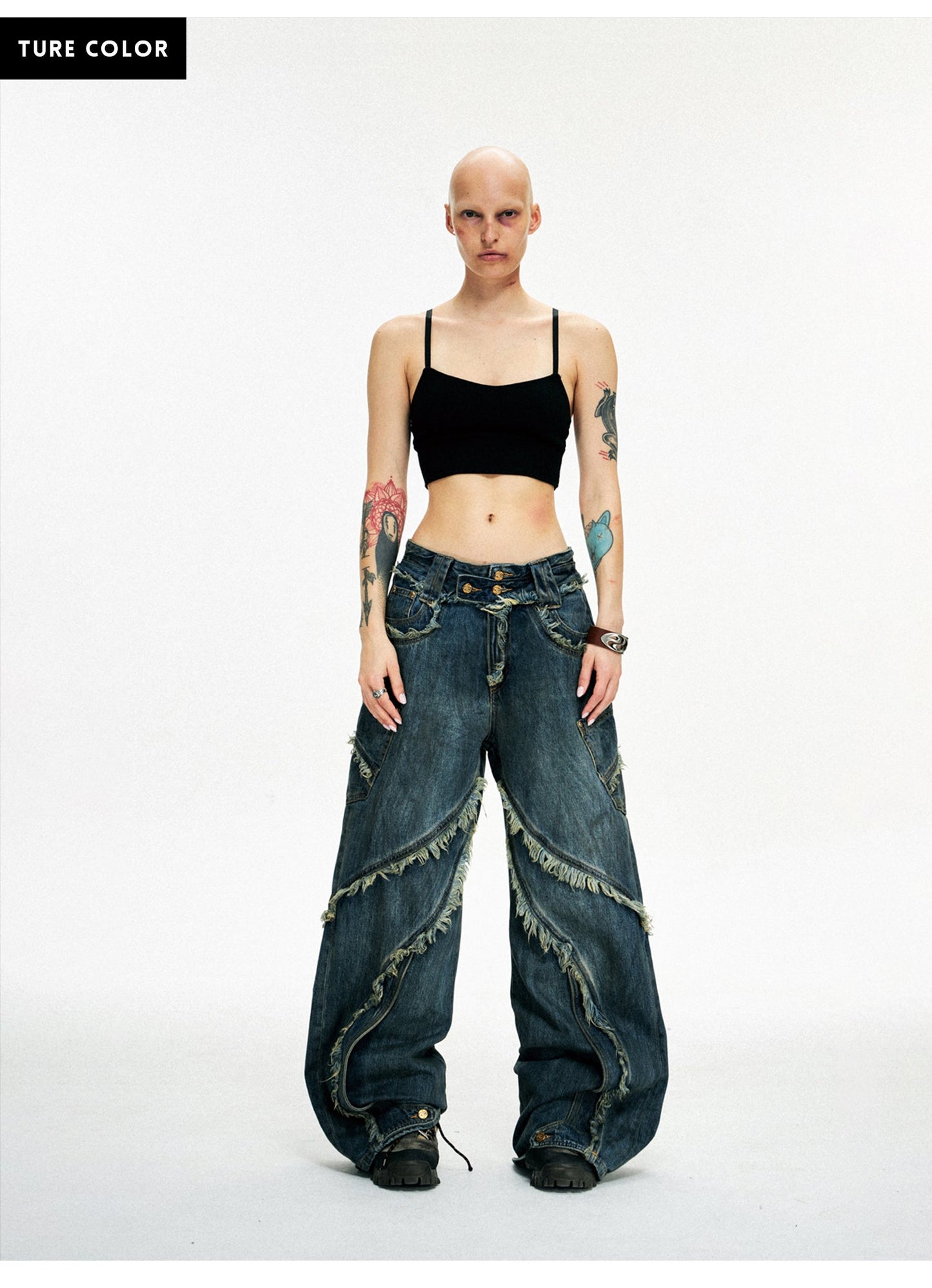 Personsoul Tie-Dye Raw-Edge Baggy Jeans [ID:0377PA]