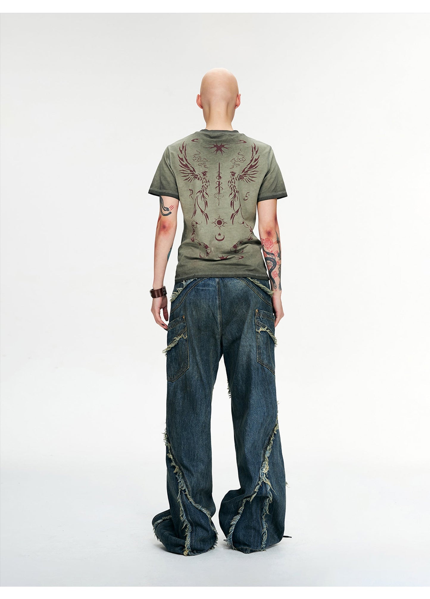 Personsoul Tie-Dye Raw-Edge Baggy Jeans [ID:0377PA]