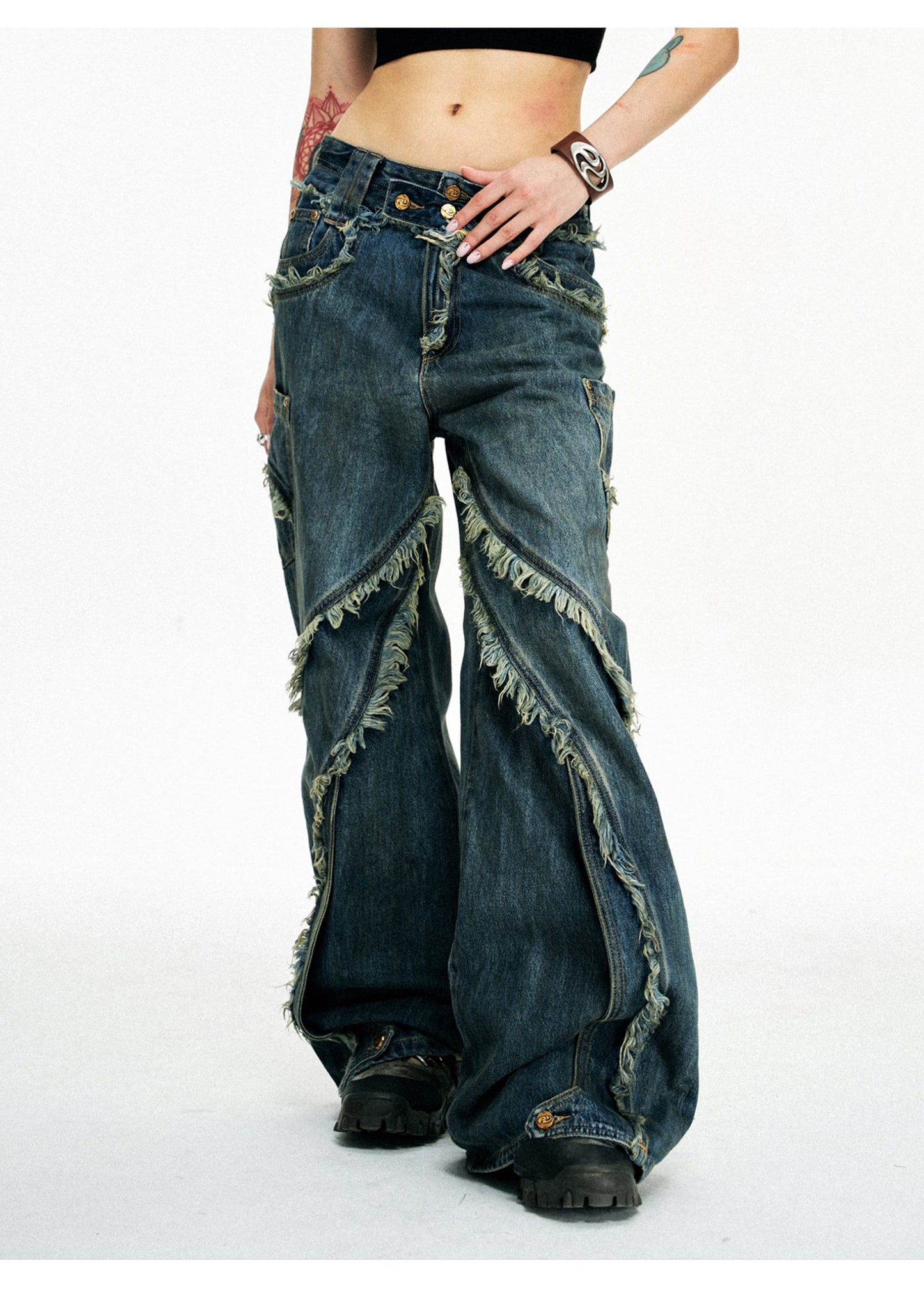 Personsoul Tie-Dye Raw-Edge Baggy Jeans [ID:0377PA]