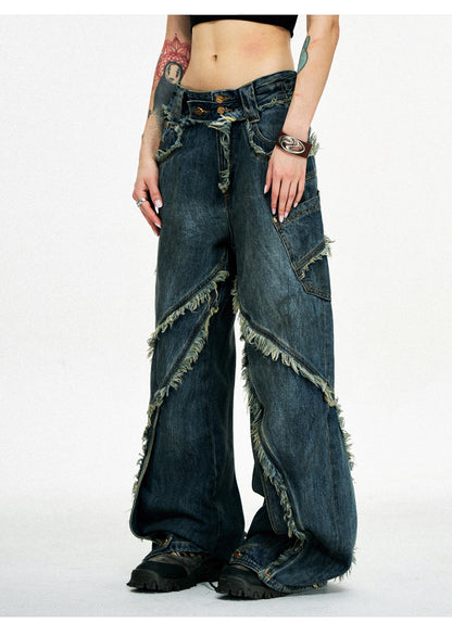 Personsoul Tie-Dye Raw-Edge Baggy Jeans [ID:0377PA]