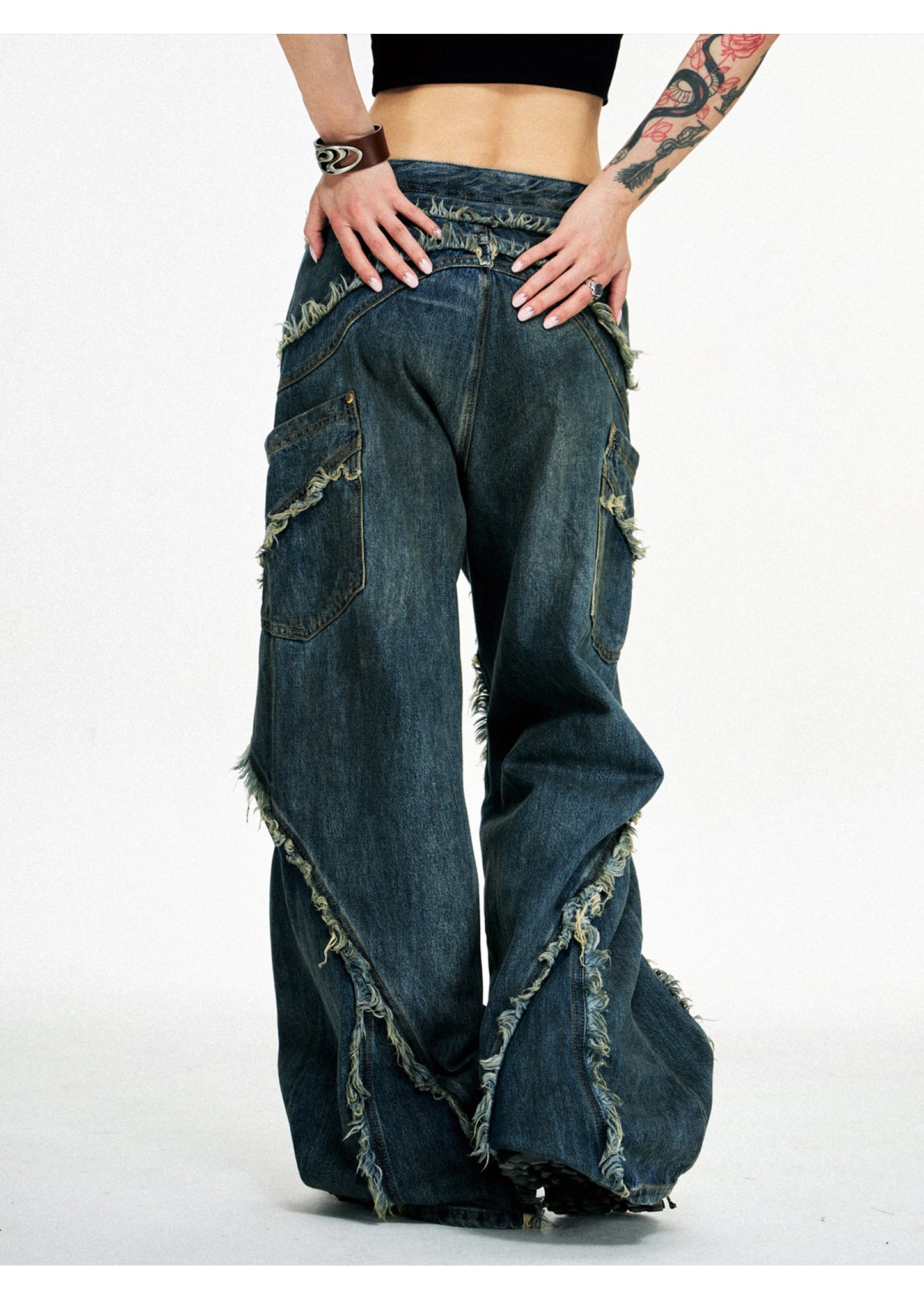 Personsoul Tie-Dye Raw-Edge Baggy Jeans [ID:0377PA]