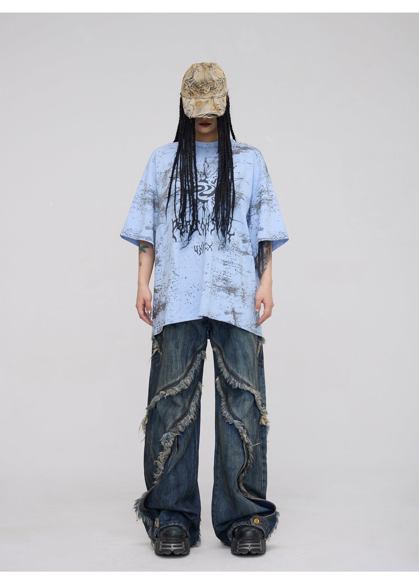 Personsoul Tie-Dye Raw-Edge Baggy Jeans [ID:0377PA]