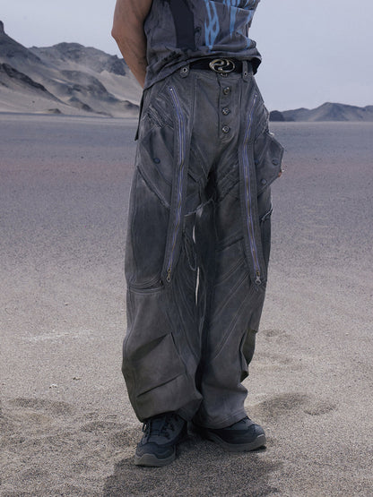 Personsoul Split Deconstructed Gray Cargo Pants [ID:0379PA]