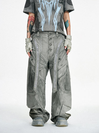 Personsoul Split Deconstructed Gray Cargo Pants [ID:0379PA]