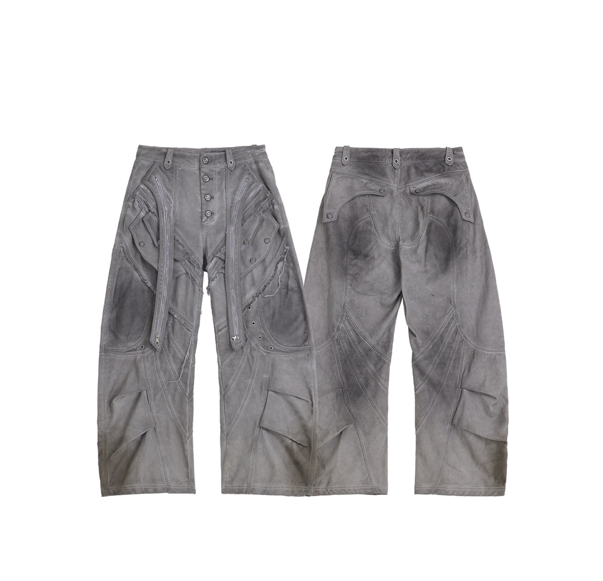 Personsoul Split Deconstructed Gray Cargo Pants [ID:0379PA]