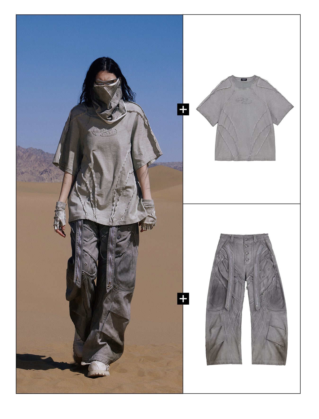 Personsoul Split Deconstructed Gray Cargo Pants [ID:0379PA]