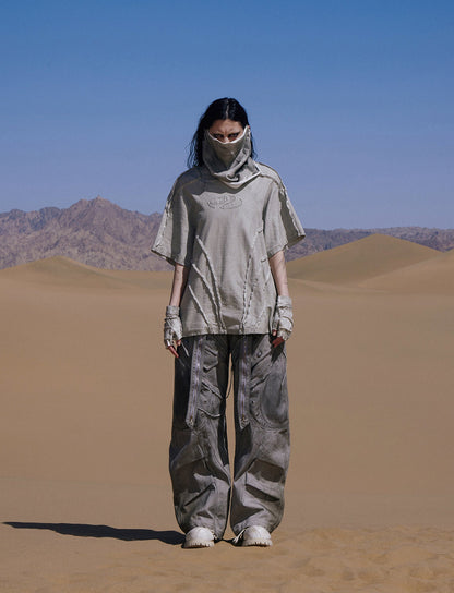 Personsoul Split Deconstructed Gray Cargo Pants [ID:0379PA]