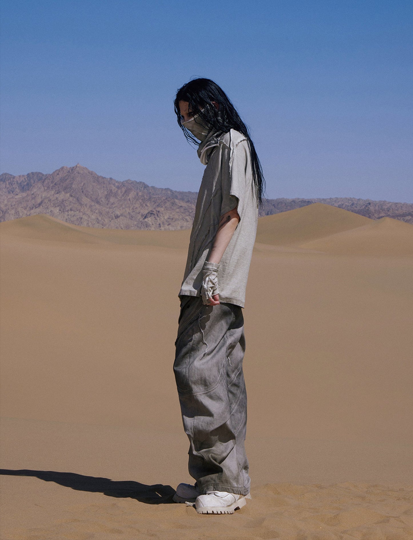 Personsoul Split Deconstructed Gray Cargo Pants [ID:0379PA]