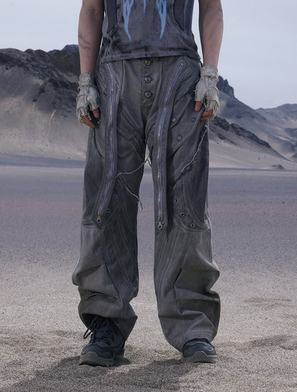 Personsoul Split Deconstructed Gray Cargo Pants [ID:0379PA]