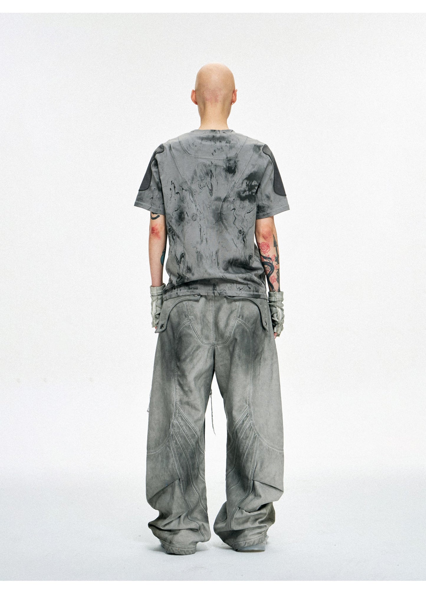 Personsoul Split Deconstructed Gray Cargo Pants [ID:0379PA]