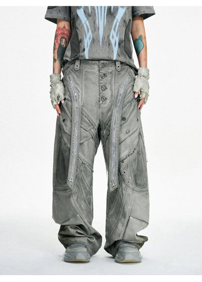 Personsoul Split Deconstructed Gray Cargo Pants [ID:0379PA]