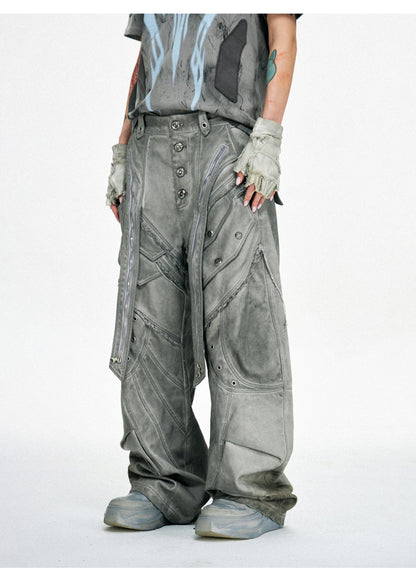 Personsoul Split Deconstructed Gray Cargo Pants [ID:0379PA]