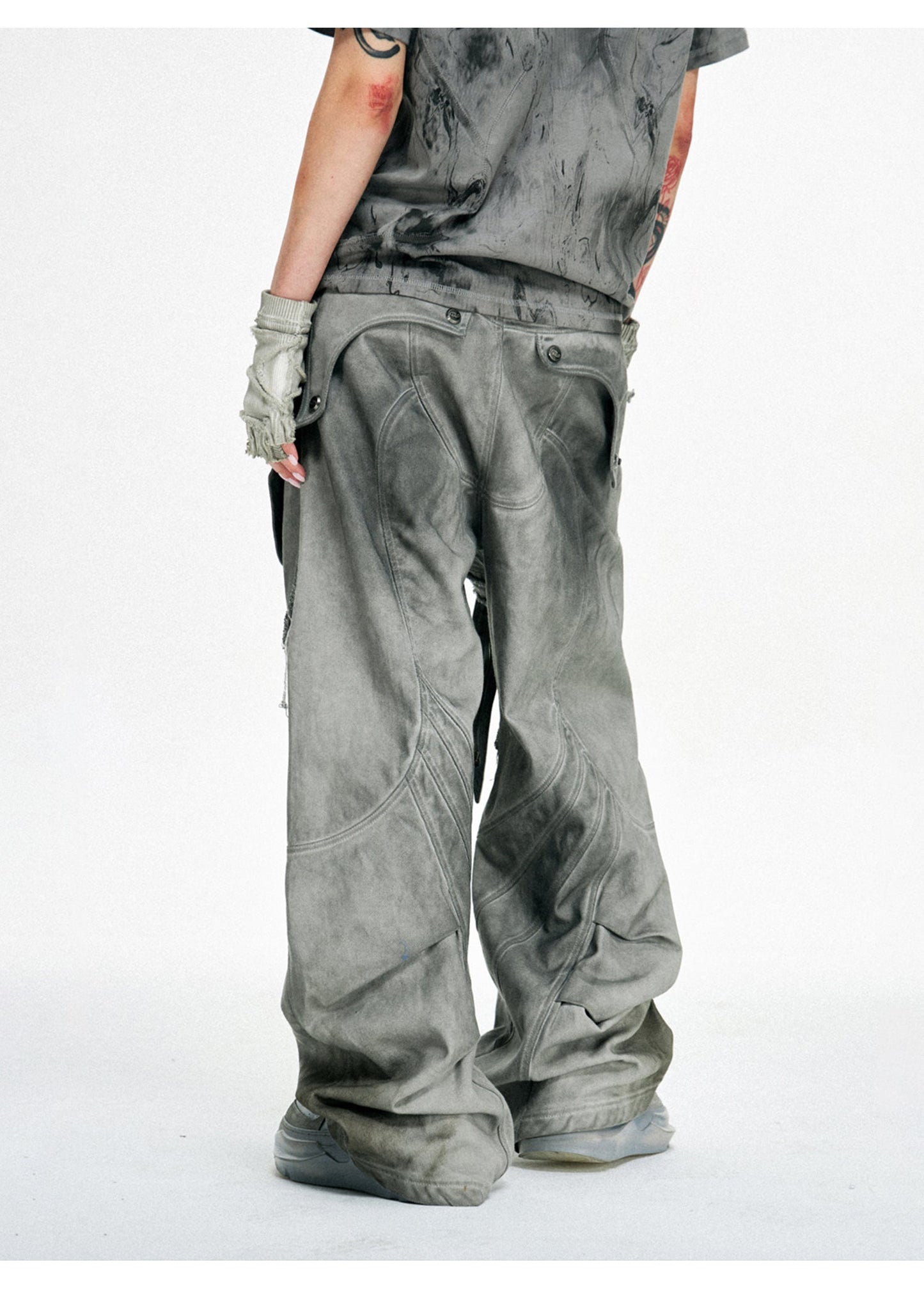 Personsoul Split Deconstructed Gray Cargo Pants [ID:0379PA]