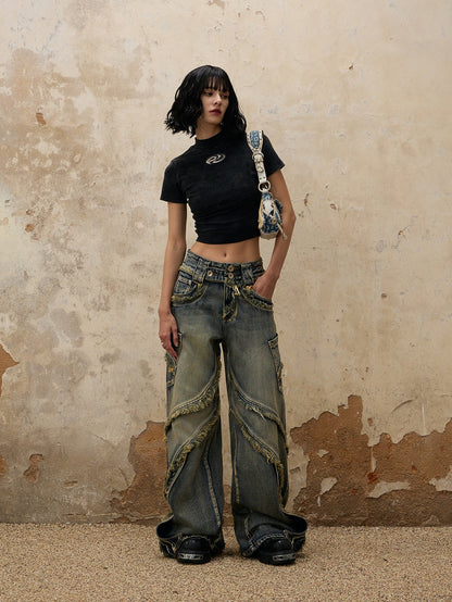 Personsoul Destructive Denim Retro Blue Jeans [ID:0384PA]