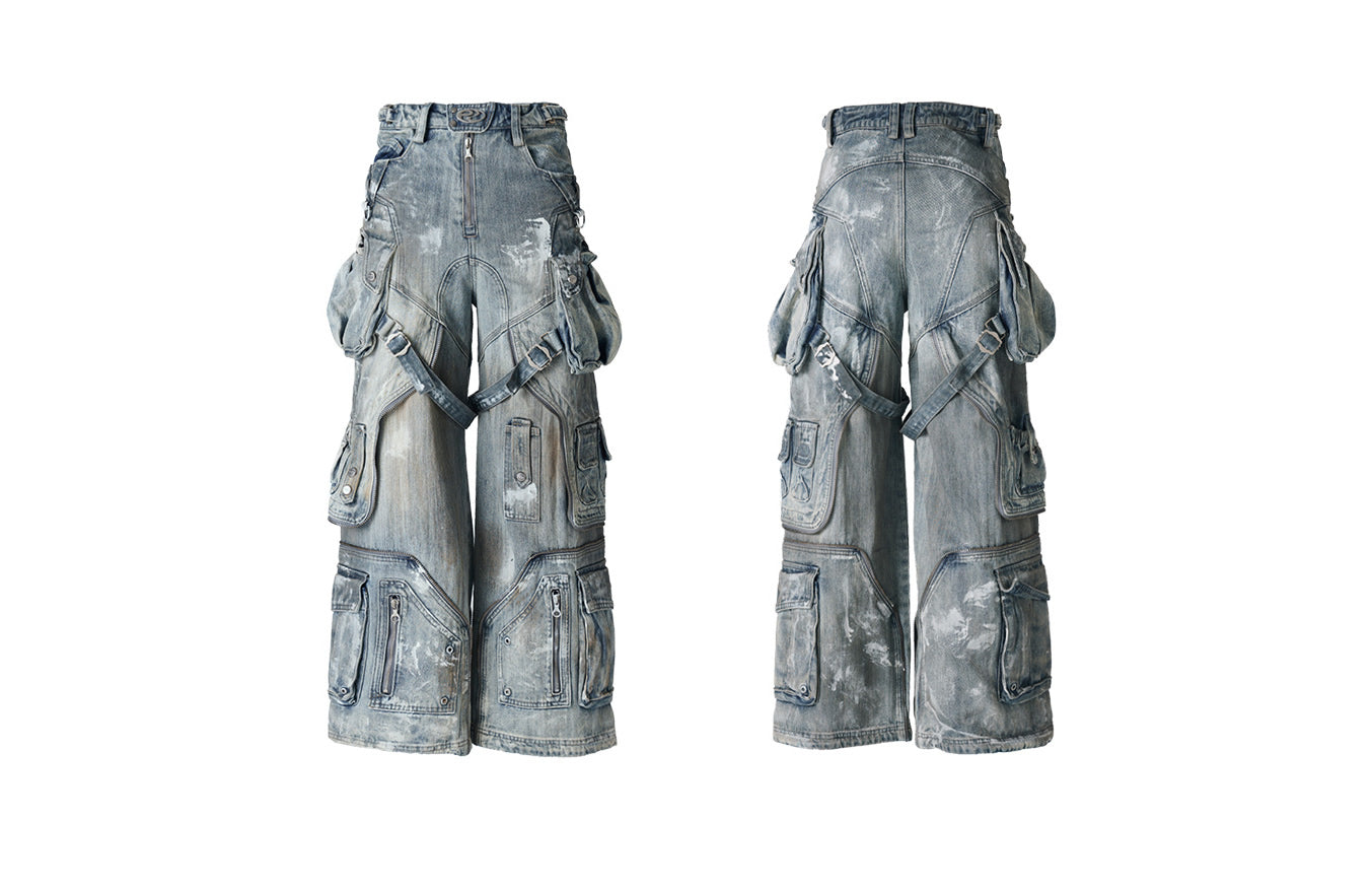 Personsoul White Stain Graffiti Cargo Pants [ID:0385PA]