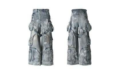 Personsoul White Stain Graffiti Cargo Pants [ID:0385PA]