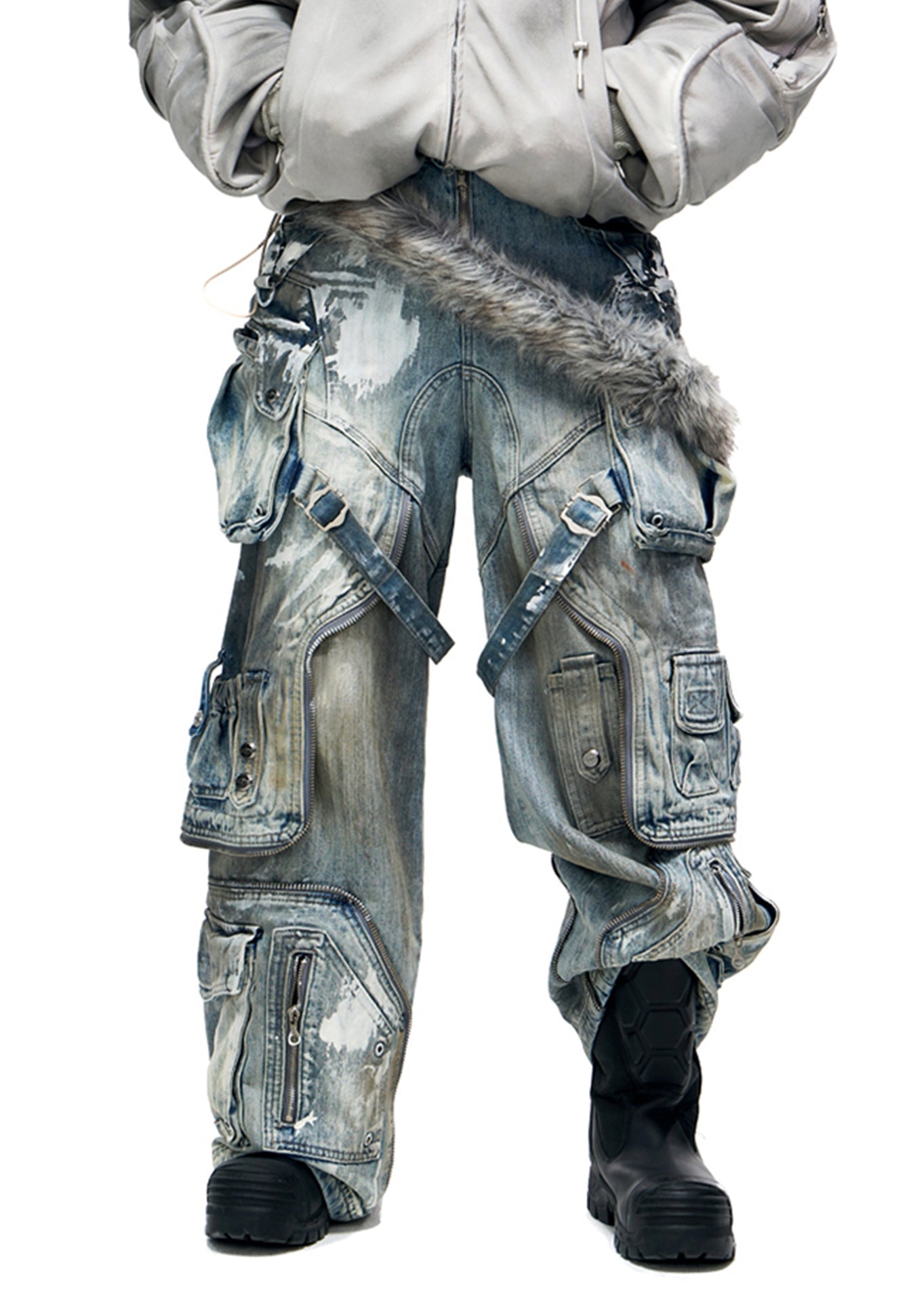 Personsoul White Stain Graffiti Cargo Pants [ID:0385PA]
