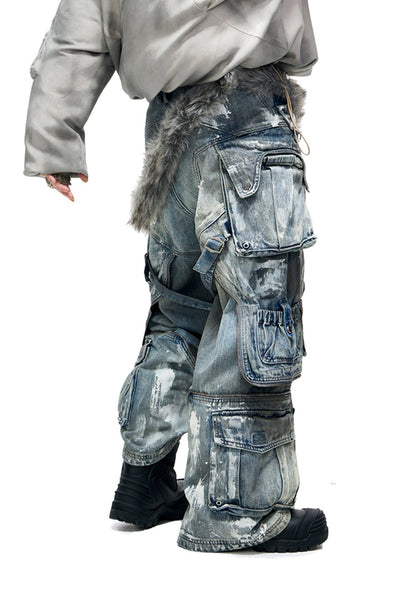 Personsoul White Stain Graffiti Cargo Pants [ID:0385PA]