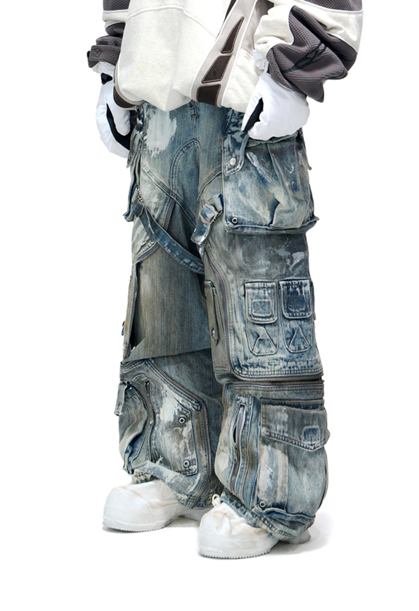 Personsoul White Stain Graffiti Cargo Pants [ID:0385PA]