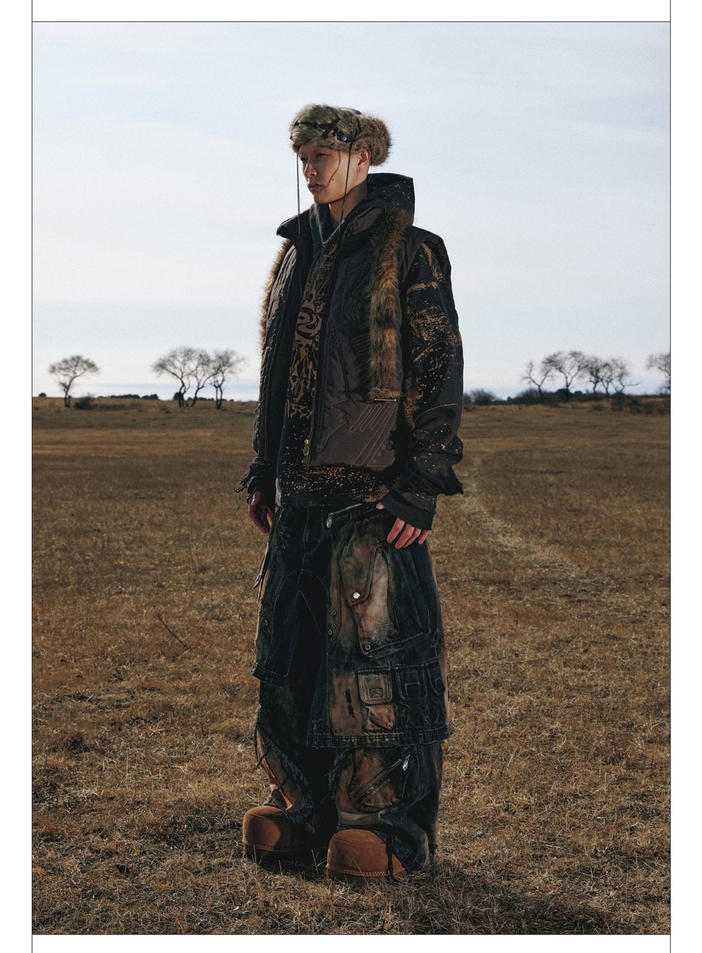 Personsoul Armor Faux Skirt Mud Dye Cargo Pants [ID:0386PA]