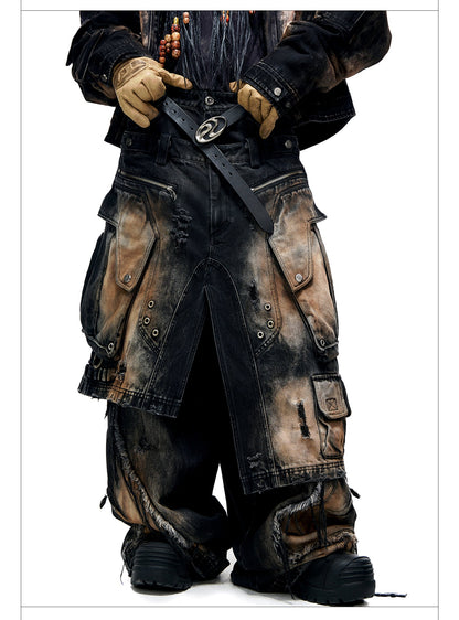 Personsoul Armor Faux Skirt Mud Dye Cargo Pants [ID:0386PA]