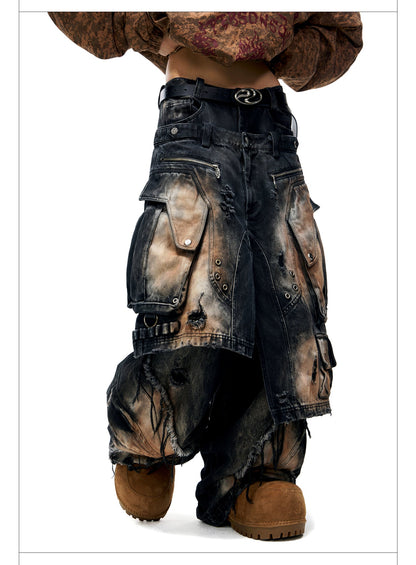 Personsoul Armor Faux Skirt Mud Dye Cargo Pants [ID:0386PA]