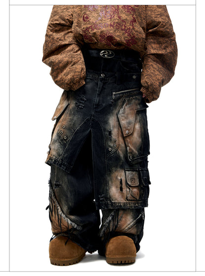 Personsoul Armor Faux Skirt Mud Dye Cargo Pants [ID:0386PA]