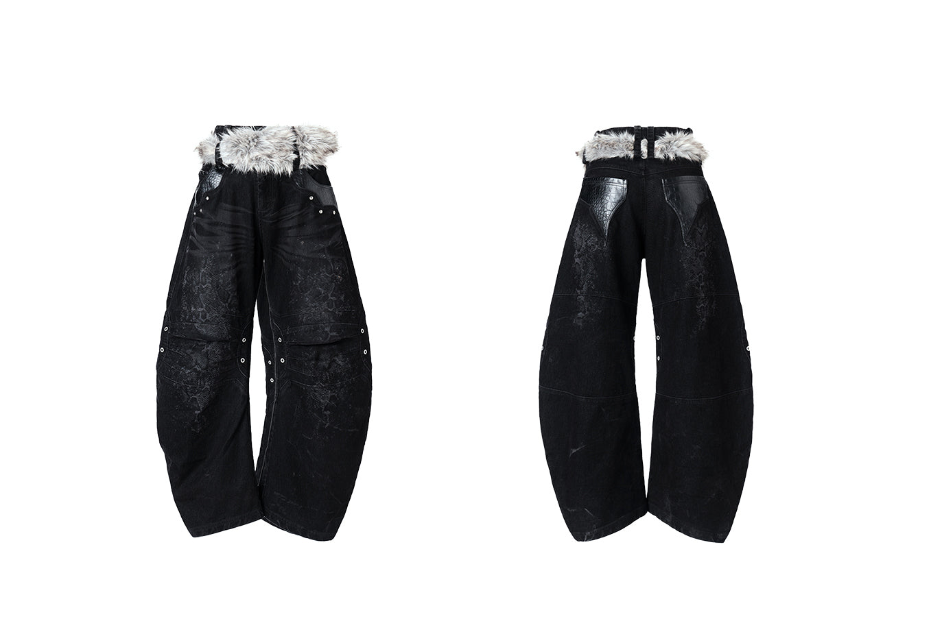 Personsoul Snake Texture Black Jeans [ID:0389PA]