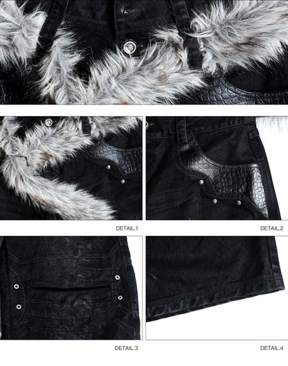 Personsoul Snake Texture Black Jeans [ID:0389PA]