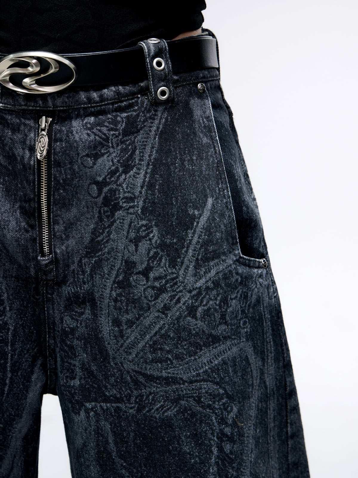 Personsoul Textured Blue Print Ripped Jeans [ID:0392PA]