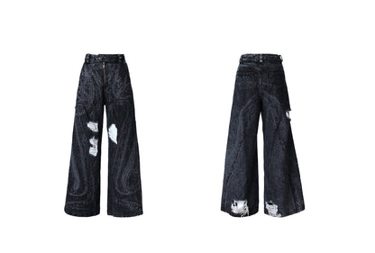 Personsoul Textured Blue Print Ripped Jeans [ID:0392PA]