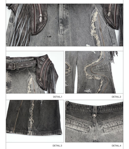 Personsoul Fringed Belt Raw Edge Jeans [ID:0395PA]