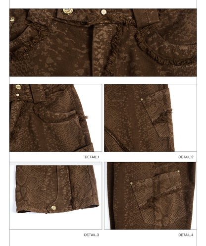 Personsoul Brown Snake Print Denim Jeans [ID:0397PA]