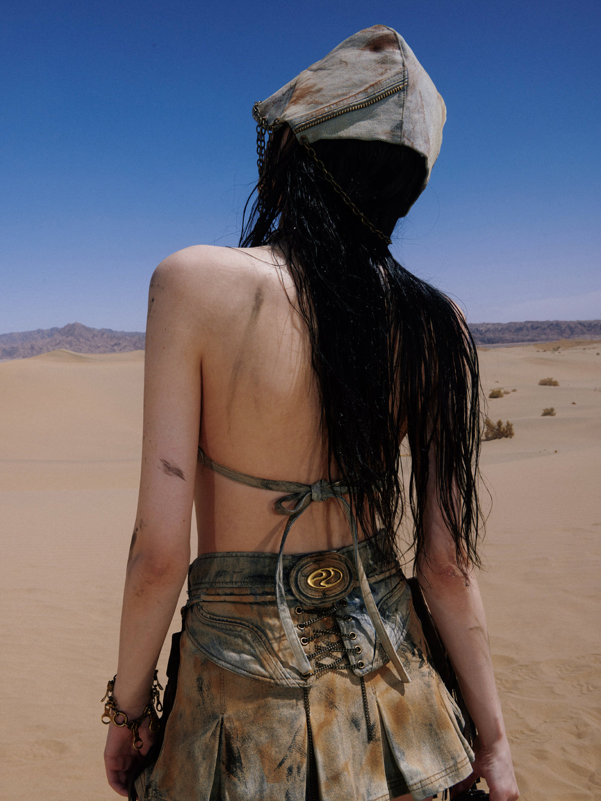 PERSONSOUL Personsoul Detachable Leather Denim Mini Skirt