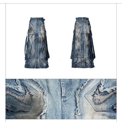 Personsoul Detachable Denim Cargo Skirt [ID:0400SK]