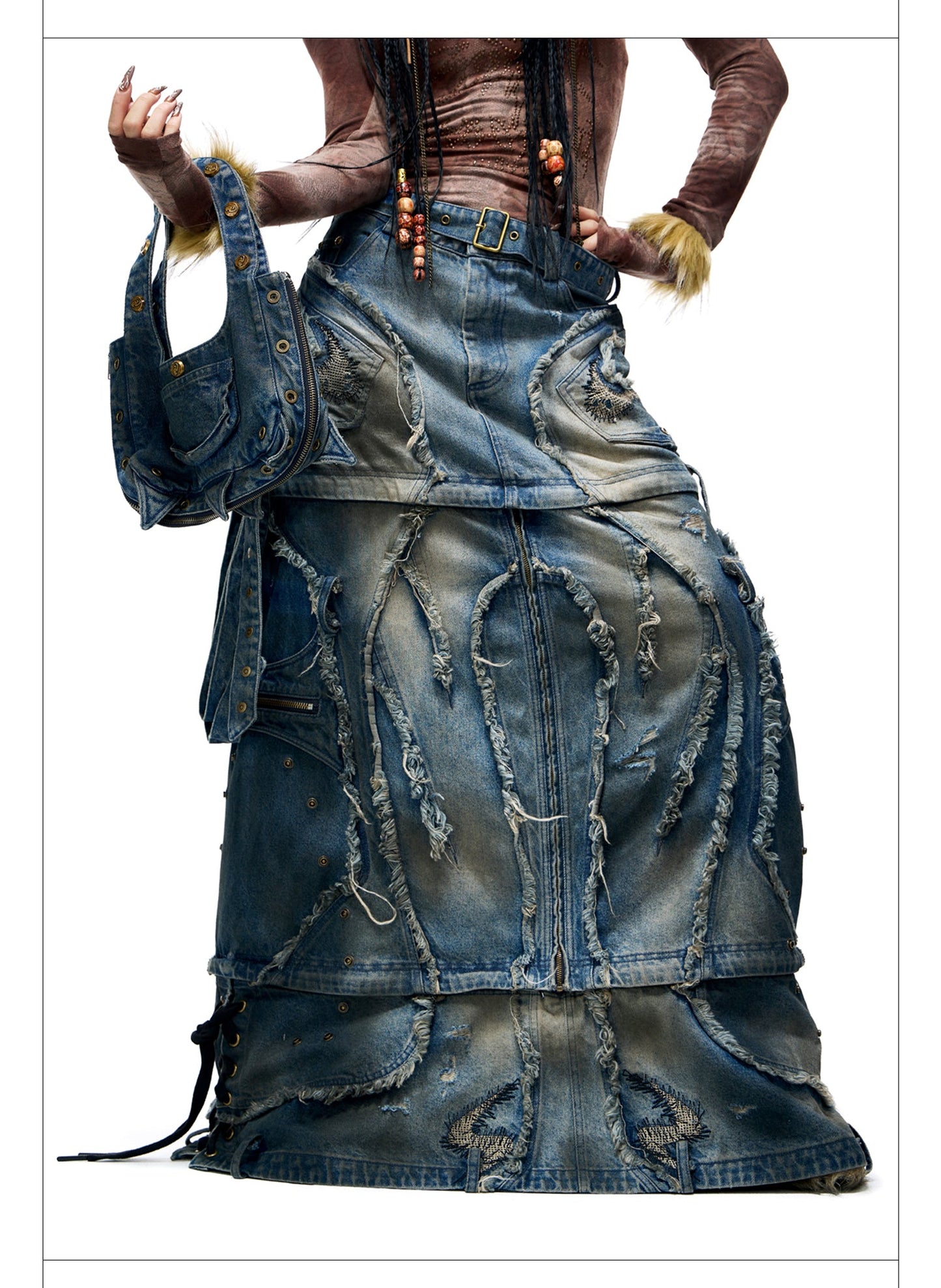 Personsoul Detachable Denim Cargo Skirt [ID:0400SK]