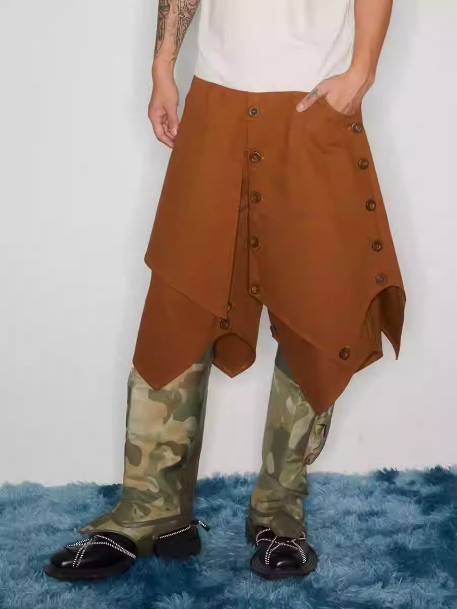 Vintage Y2K Button Deconstructed Capri Skirt Pants [ID:0402PA]