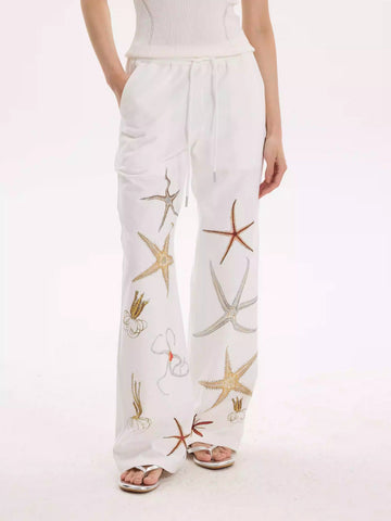 Starfish Series Relaxed Oxygen Feel White Straight Pants [ID:0412PA]