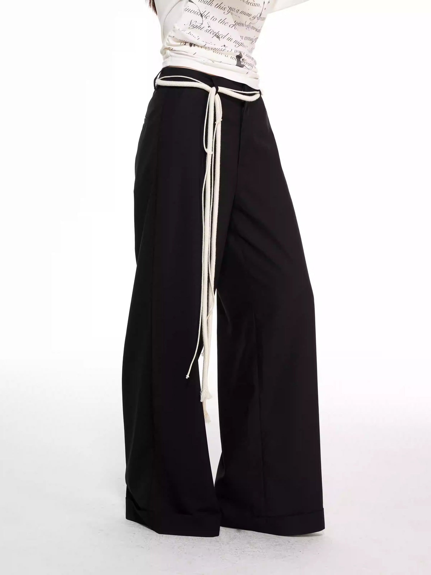 Versatile Casual Rope Design Waist Tie Pants [ID:0416PA]