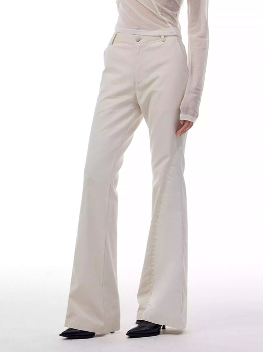 White Tencel Cotton Acetate Patchwork Flared Pants [ID:0417PA]