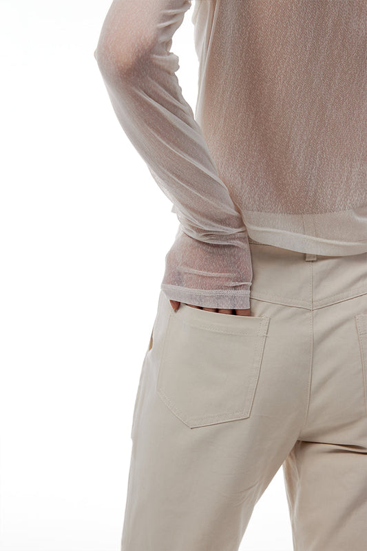 White Tencel Cotton Acetate Patchwork Flared Pants [ID:0417PA]