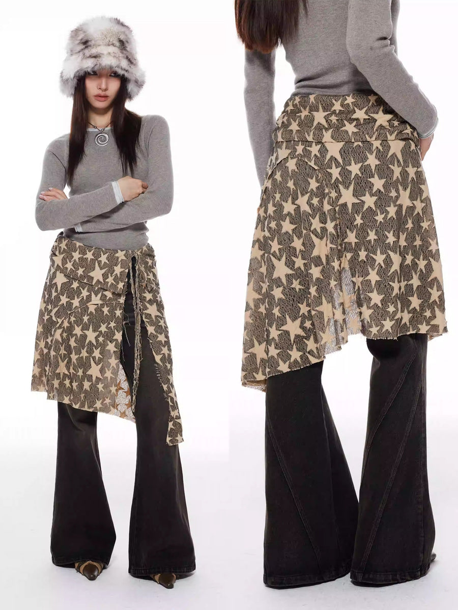 Cross-tie Apron Unique Aesthetic Statement Piece Layered Skirt [ID:0418SK]