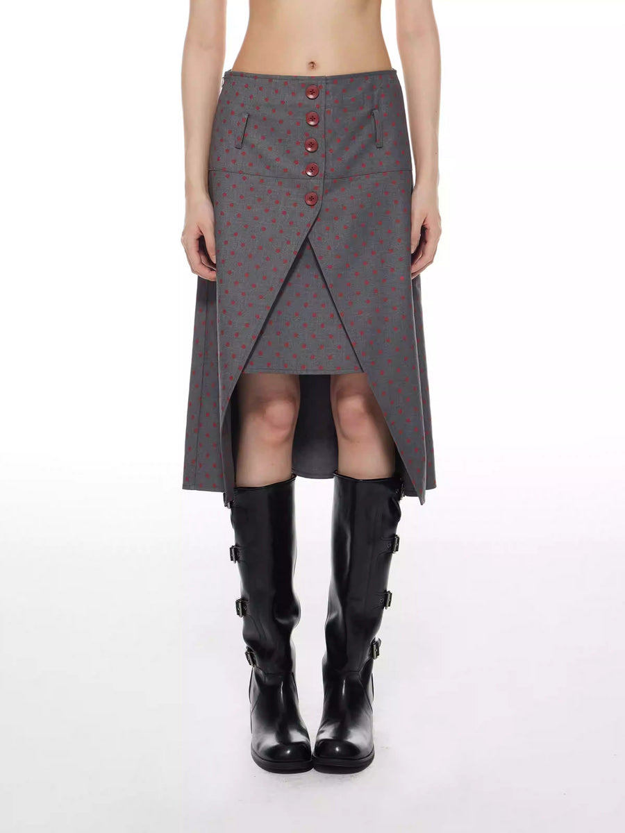 Elegant Polka Dot Gray A-Line Blazer Skirt [ID:0419SK]