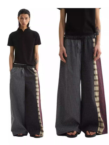 Irregular Plaid Patchwork Wide Leg Elastic Waist Pants [ID:0420PA]