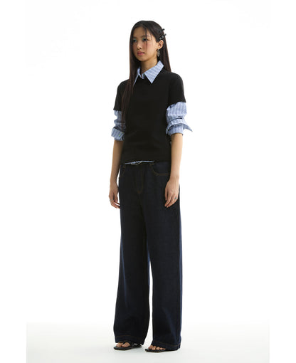Raw Denim Straight Leg Jeans Classic Casual Pants [ID:0422PA]