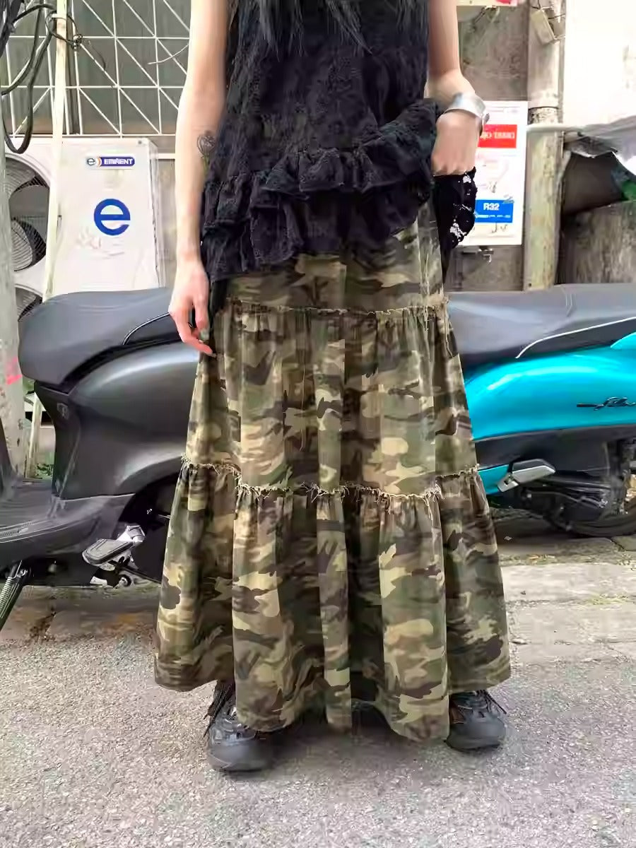 Vintage Distressed Edge Camouflage Skirt [ID:0432SK]