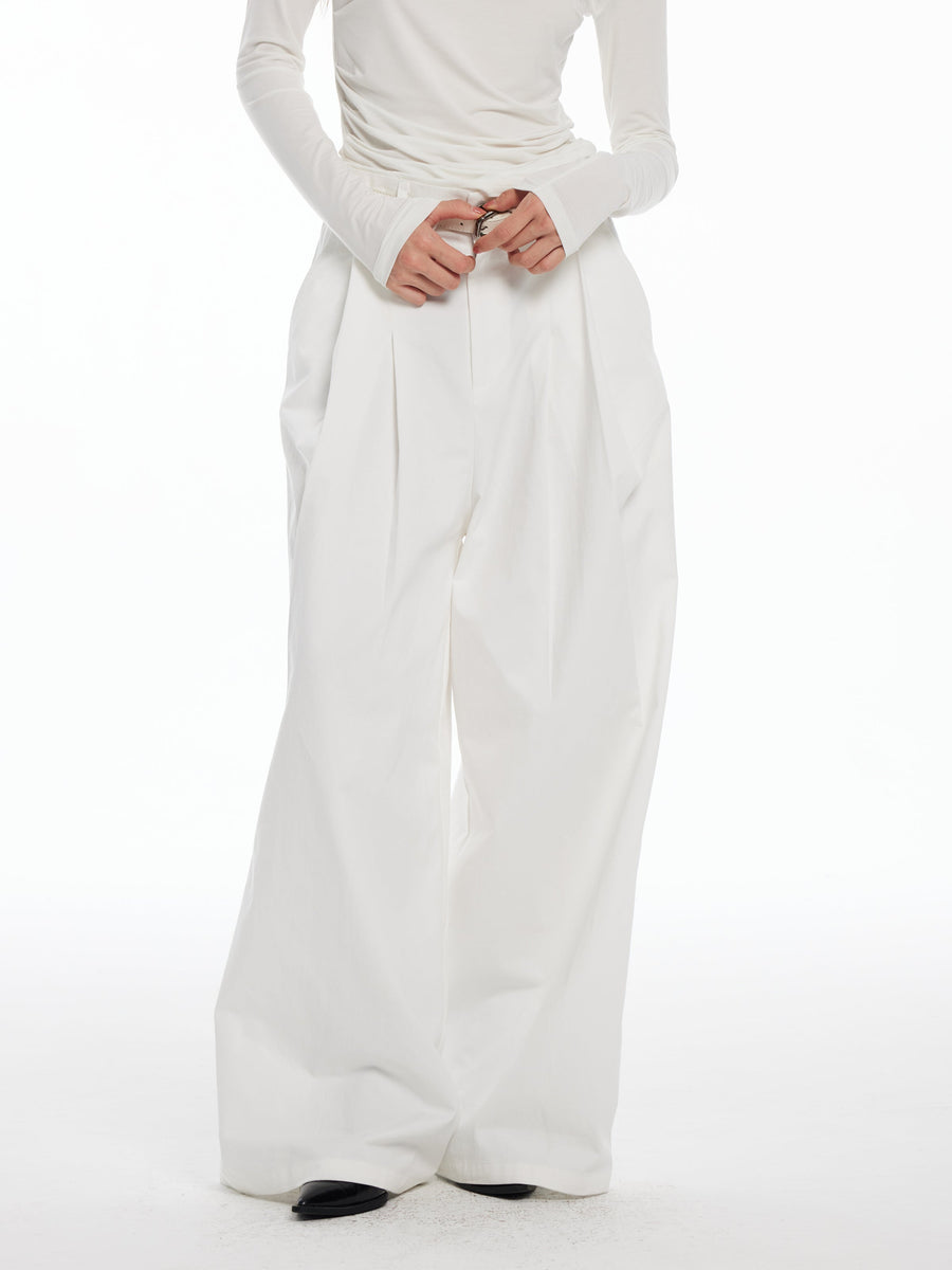 Deconstructed 3D Wide-Leg Casual White Trousers [ID:0442PA]