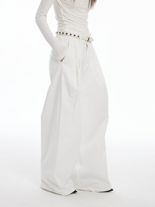 Deconstructed 3D Wide-Leg Casual White Trousers [ID:0442PA]