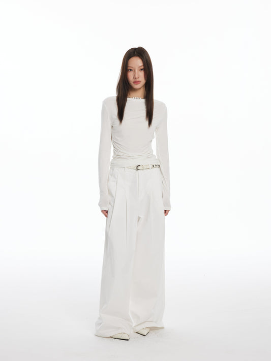 Deconstructed 3D Wide-Leg Casual White Trousers [ID:0442PA]